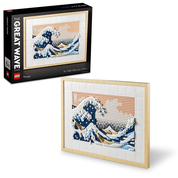 LEGO Art Hokusai – The Great Wave, 3D Japanese Wall Art, Framed Ocean Canvas Picture for Home or Office Décor, Creative Arts & Crafts Kit, 31208
