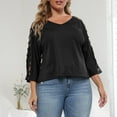 thumbnail image 4 of Loopsun Womens Tops Plus Size, Womens 3/4 Sleeve T Shirts, Women's Solid Hollow Shoulder 3/4 Sleeve V-Neck Blouse Top Black XXXXL, 4 of 5