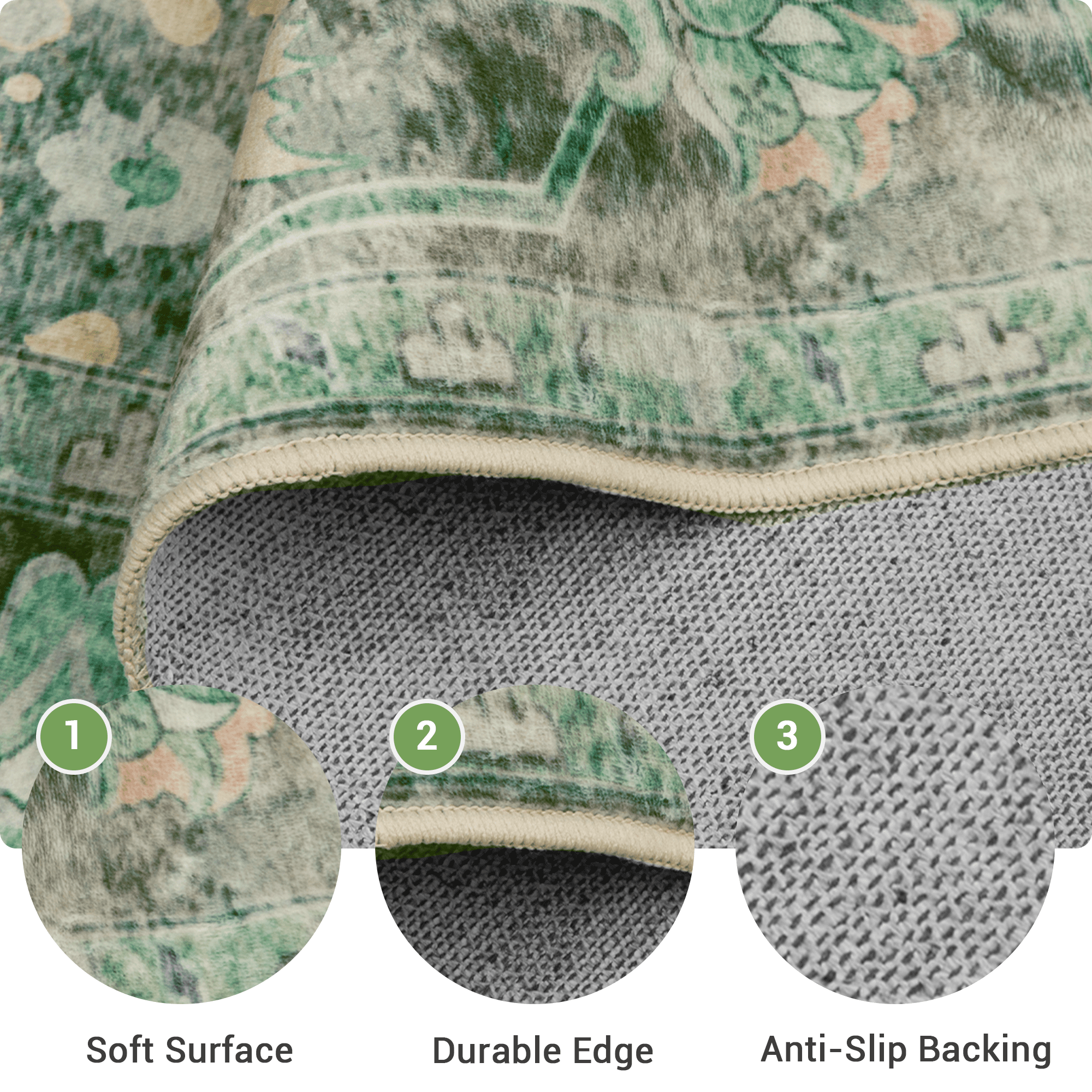 NewBuros Area Rugs 8'x10' Washable Non-Slip Boho Rugs, Soft Stain Resistant Low Pile Print Indoor Carpet for Living Room Bedroom Dining Room, Light Green