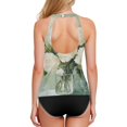 thumbnail image 2 of Women's Printed Tankini Top - High Elasticity Slim-Fit Swimsuit with Removable Straps & Cups, Perfect for Beach & Pool Parties，A White Oil Painting Flowers, 2 of 7