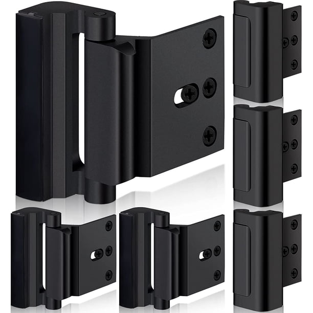 Paquete de 6 refuerzos de cerradura de puerta de seguridad para el hogar con 48 tornillos Cerradura de puerta a prueba de niños para puertas interiores Cerradura nocturna para defender su hogar (negro