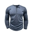 thumbnail image 4 of asjyhkr Mens Shirts Button Crew Neck Long Sleeve Pullover Solid Color Casual Fashion Breathable Stretch Gym Workout Hiking Tops, 4 of 8