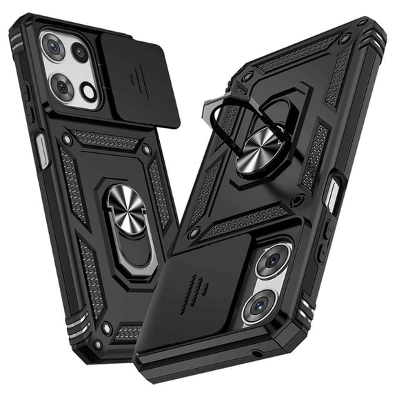 JBuwsdan For Moto G 2026 Case,For Moto G Play 2025 Case Built in Finger Ring Holder Kickstand,Heavy Duty Shockproof Full Body Protective Phone Cover - Black