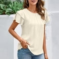 thumbnail image 5 of Lixiuxyad Women Dressy Casual Tops Business Work Blouses Summer Shirts Short Sleeve Crew Neck Trendy Flowy,Beige L, 5 of 7