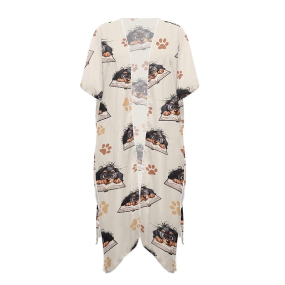 HELLHERO Cute Cartoon Dog Print Beach Kimono - Lightweight Loose Swimsuit Cover Up for Summer Vacation, Poolside & Beach Trips - Gift for Dog Lovers