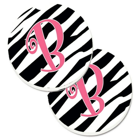 

Caroline s Treasures CJ1037-BCARC Monogram Initial B Zebra Stripe and Pink Set of 2 Cup Holder Car Coasters Large