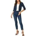 thumbnail image 2 of INSPIRE CHIC Women's Open Front Shawl Lapel 3/4 Ruched Sleeves Chiffon Crop Blazer, 2 of 7