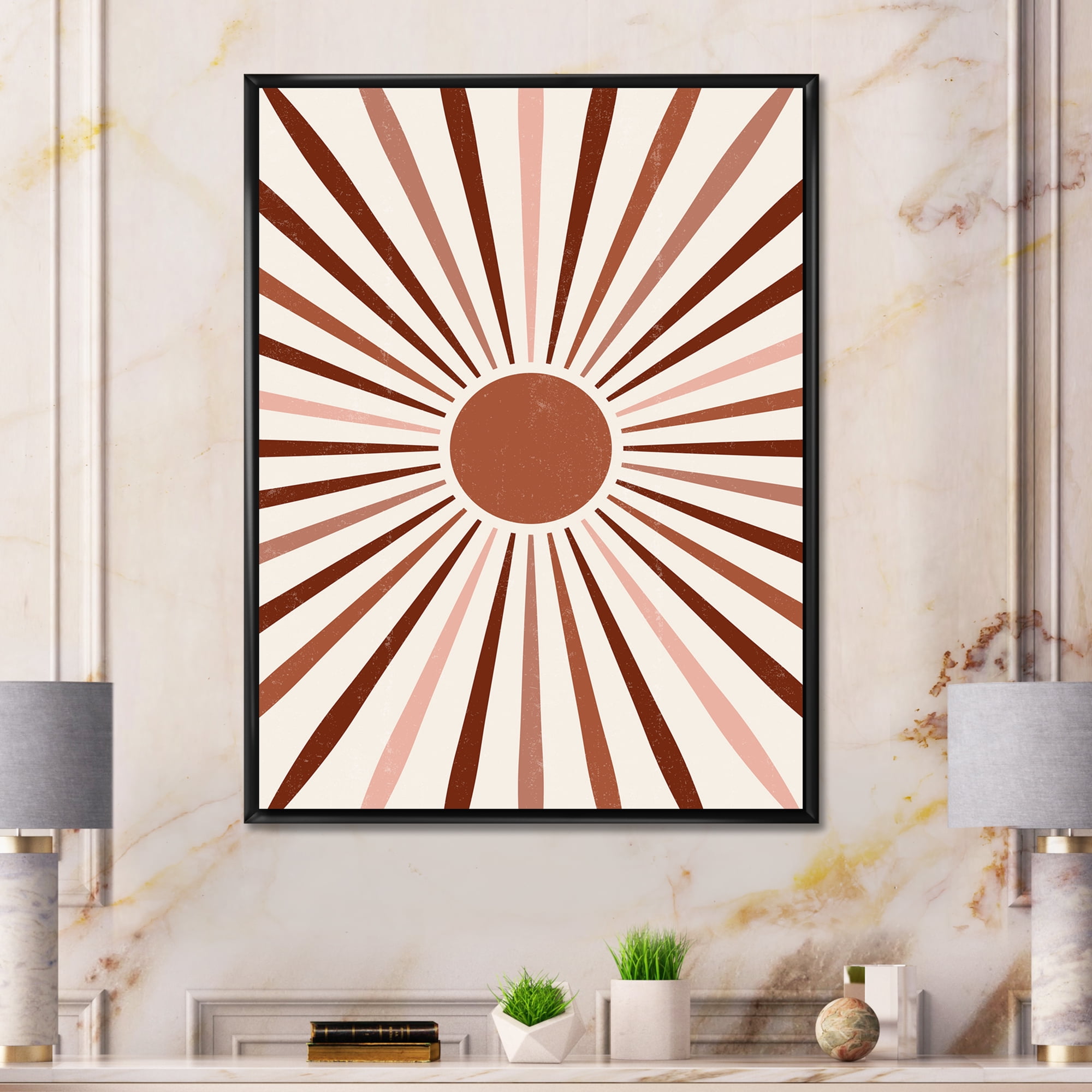Designart 'Radiant Geometric Sun' Modern Framed Canvas Wall Art Print