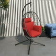 thumbnail image 5 of Leisuremod Summit Mid-Century Modern Outdoor Single Person Egg Swing Chair in Grey Steel Frame with Removable Cushions for Patio and Backyard, Red, 5 of 14