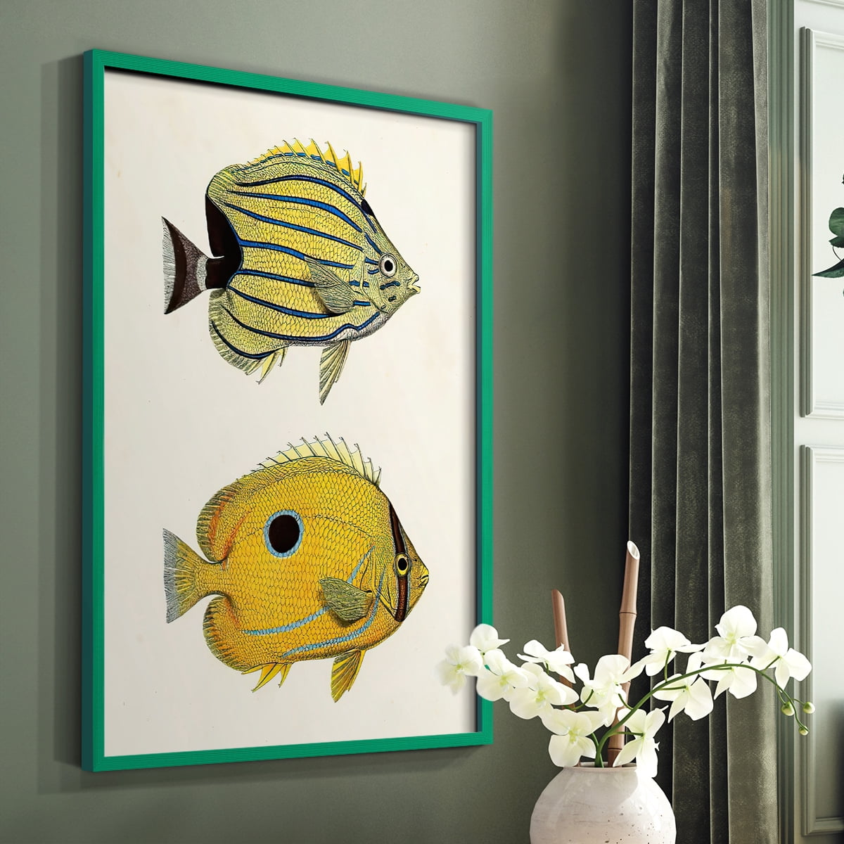 Yellow & Grey Fish III Framed Print - Solid Wood in Single Picture Frame Solid Wood 2 Framed Print