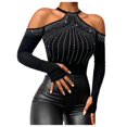 thumbnail image 2 of Don't Miss Out HIMIWAY Womens Tops Womens Tops Dressy Casual Women's Long Sleeve Shirts Slim Contrast Cold Shoulder Sexy T Shirt Casual Layer Tee Tops Silver S, 2 of 6
