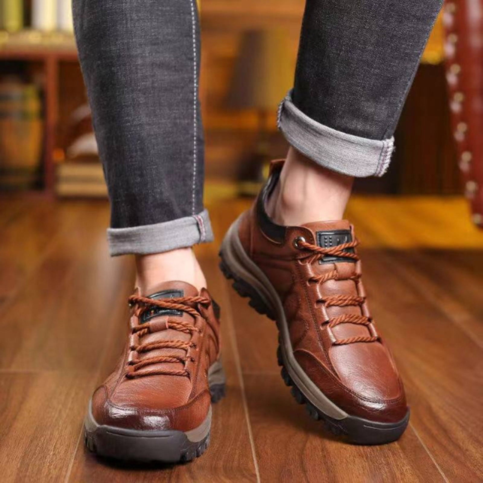 IUJSOY Waterproof Shoes for Men Lightweight Hiking Shoes Leather Outdoor Casual Walking Shoes