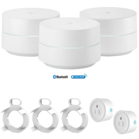 Google Wi-Fi (3-pack) - GA00158-US w/ Accessories Bundle Includes, 3x Deco Gear Google WiFi Outlet Wall Mount (white) and 2 Pack Wifi Smart