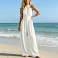 thumbnail image 4 of ClodeEU Women's Halter Neck Sleeveless Wide Leg Jumpsuit,Smocked Waist Casual Romper White,Women's Plus L, 4 of 7