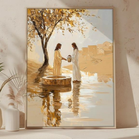 Woman At The Well Wall Art, Jesus Art, Jesus Print, Bible Verse, Bible Poster, Christian Art, Religious Gift, UNFRAMED PAPER POSTER, Home Decor, Vintage Gift, Living Room Dercor