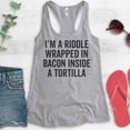 thumbnail image 2 of I'm A Riddle Wrapped In Bacon Tank Top, Ladies Racerback Tank Top, Bacon Tank, Taco Tank, Heather Gray, XX-Large, 2 of 3
