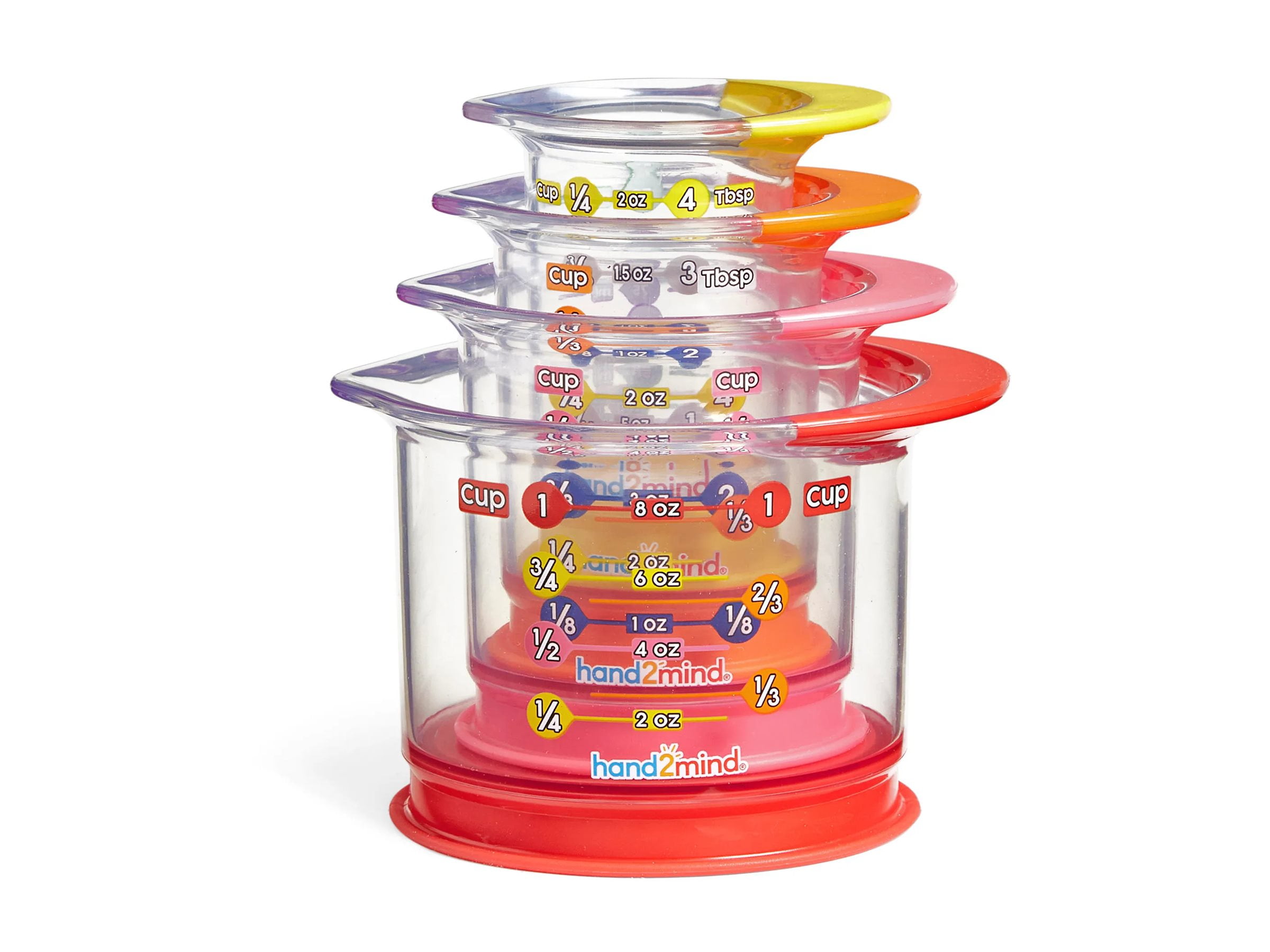 hand2mind Rainbow Fraction Liquid Measuring Cups, Fraction Manipulatives, Measuring Cups