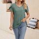 thumbnail image 5 of Camiseta De Mujer Tops casuales Tops de manga corta ahuecados Traje diario de color sólido (Verde L) Cgtredaw para Mujer Verde T XL, 5 of 6