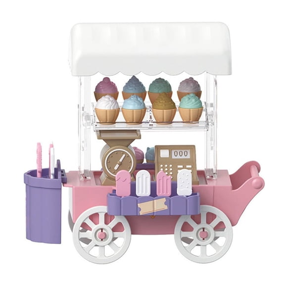 Pink Kids Ice Cream Cart Toy Pretend Play Food Truck With Lights And Play Food For Boys Girls Age 4+ 13X13X6.5 Inches Requires 2 Aa Batteries 0.49 Lbs