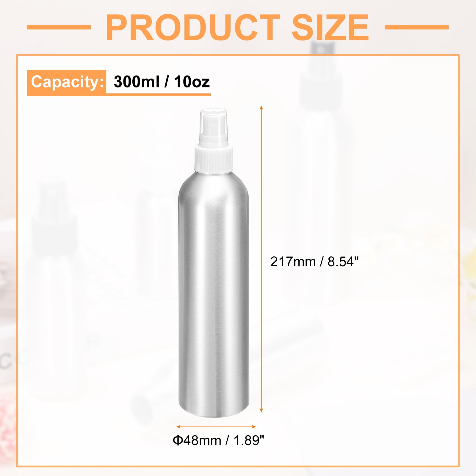 Uxcell 5pcs Aluminum Fine Mist Spray Bottles 300ml/10oz Metal Small Liquid Alcohol Refillable Travel Container with White Plastic Nozzle Cap for Perfume Skincare Cosmetic Storage Bottle