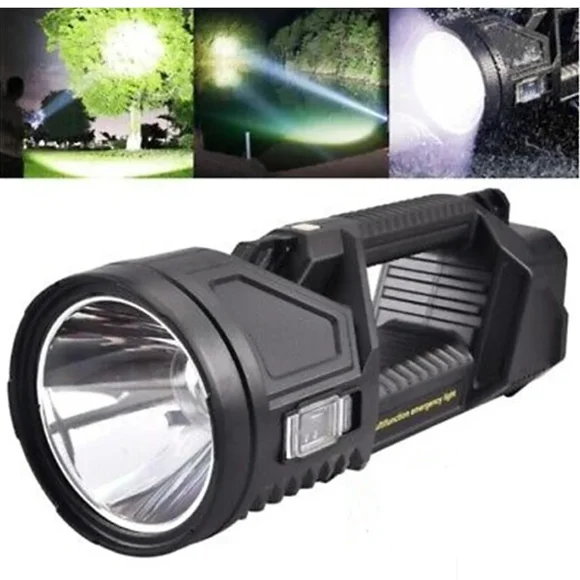 Super Bright 1000000 Lumens Waterproof LED Spotlight Handheld Large Searchlight Portable Flashlight Power Bank Black