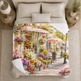thumbnail image 5 of Charming European Street Scene Floral, Festive Botanical Garden Scene, Warm Flannel Blanket for Sunroom and Reading Nook, Garden Lovers Valentine's Day Gift, Botanical Home Decor, 5 of 9