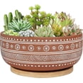 thumbnail image 1 of Pot 20cm Round Terracotta Flower Pot With Drainage Hole And Bamboo Tray, For Indoor Plants, 1 of 5
