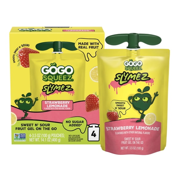 GoGo squeeZ No Sugar Added Strawberry Lemonade SlymeZ Fruit Gel On The Go, 3.5 oz (4 Pack)