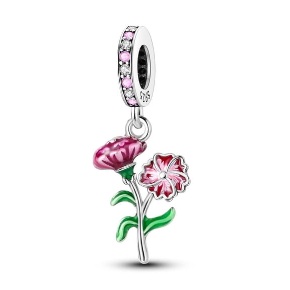 MULA 925 Sterling Silver Charms for Women Carnation Beads for Bracelet and Necklace Mother's Day Gift for Mom