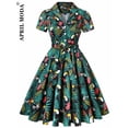 thumbnail image 1 of 2024 Robe Vintage d'Été pour Femmes à Imprimé Perroquet et Oiseau, Décontractée, Verte, Rétro, Pin-Up, Pin-Up, Robe de Fête Rockabilly Années 50 60, Robe Soleil Évasée, 1 of 6