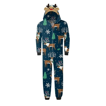 

KEJIG Stylish Parent-child Warm Christmas Set Printed Home Wear Hoodid Pajamas Dads Jumpsuit