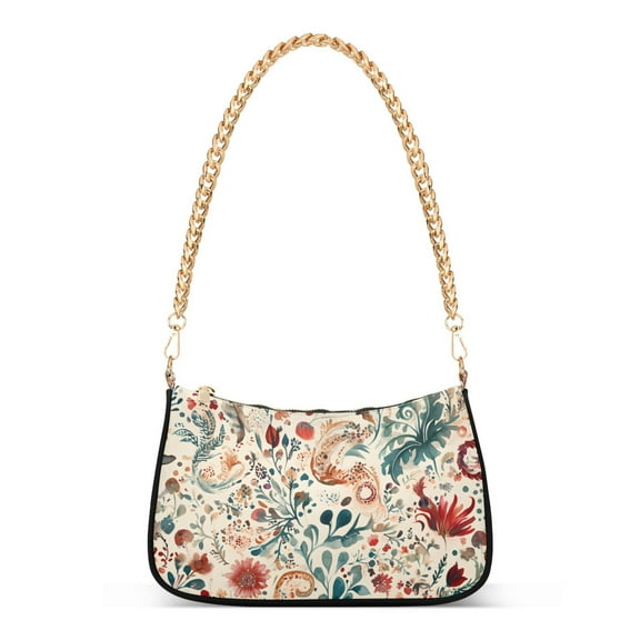 FORMRS Womens Shoulder Bag with Chain Strap Clutch Purse Cute Tote Handbag, Watercolor Leaves