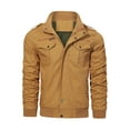 thumbnail image 3 of Hood Crew Men's Casual Jackets Windbreaker Outwear Cargo Bomber Jackets Full Zipper Mid Length Fall Spring Coats Khaki L, 3 of 6