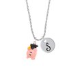 thumbnail image 2 of Delight Jewelry Resin Pink Pig Graduate Silvertone Script Initial Disc - S - Charm Necklace, 20"+3", 2 of 4