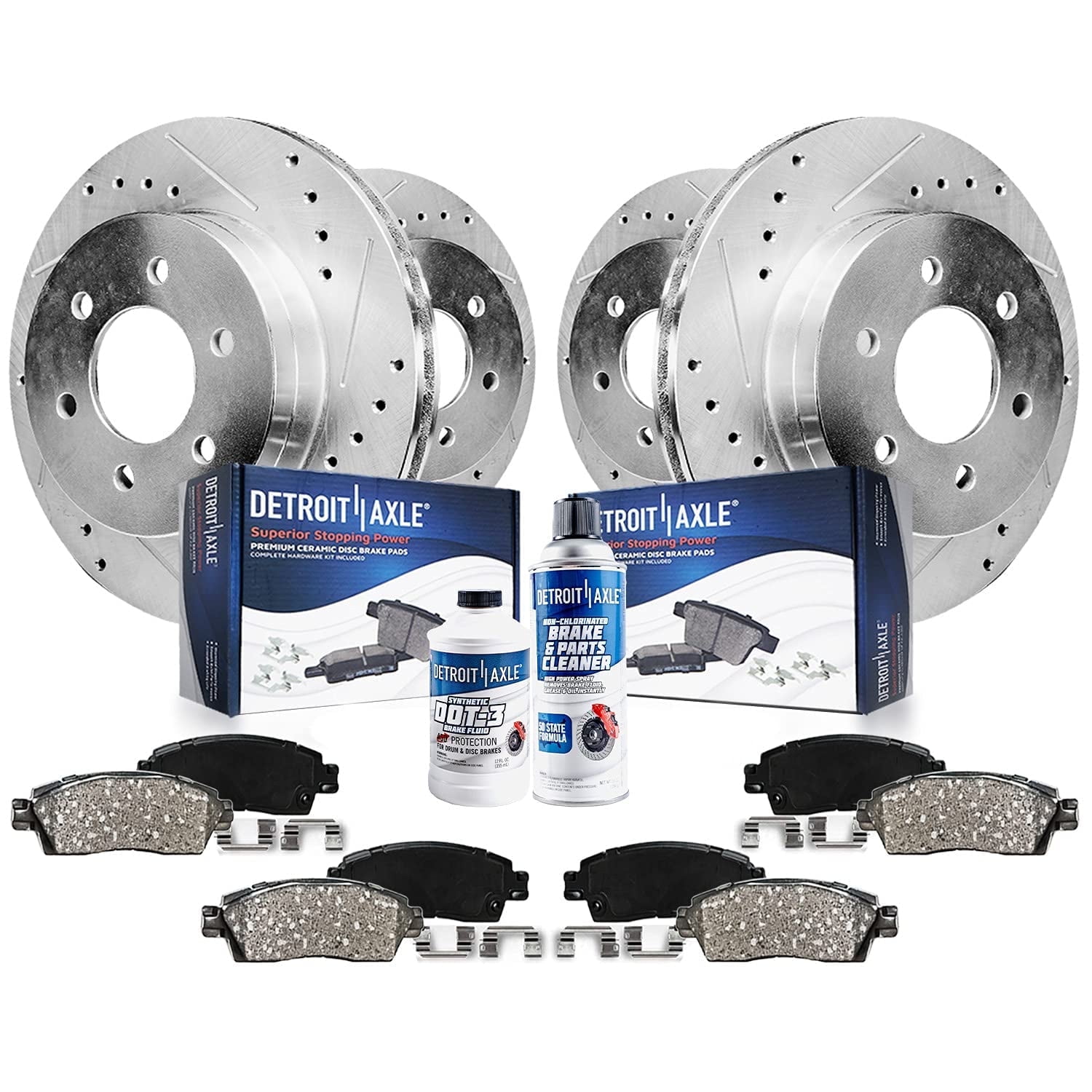 Detroit Axle - Brake Kit for 2012-2020 Ford F-150 Drilled & Slotted Brake Rotors 2012 2013 2014 2015 2016 2017 2018 2019 2020 Ceramic Brakes Pads Front and Rear Replacement