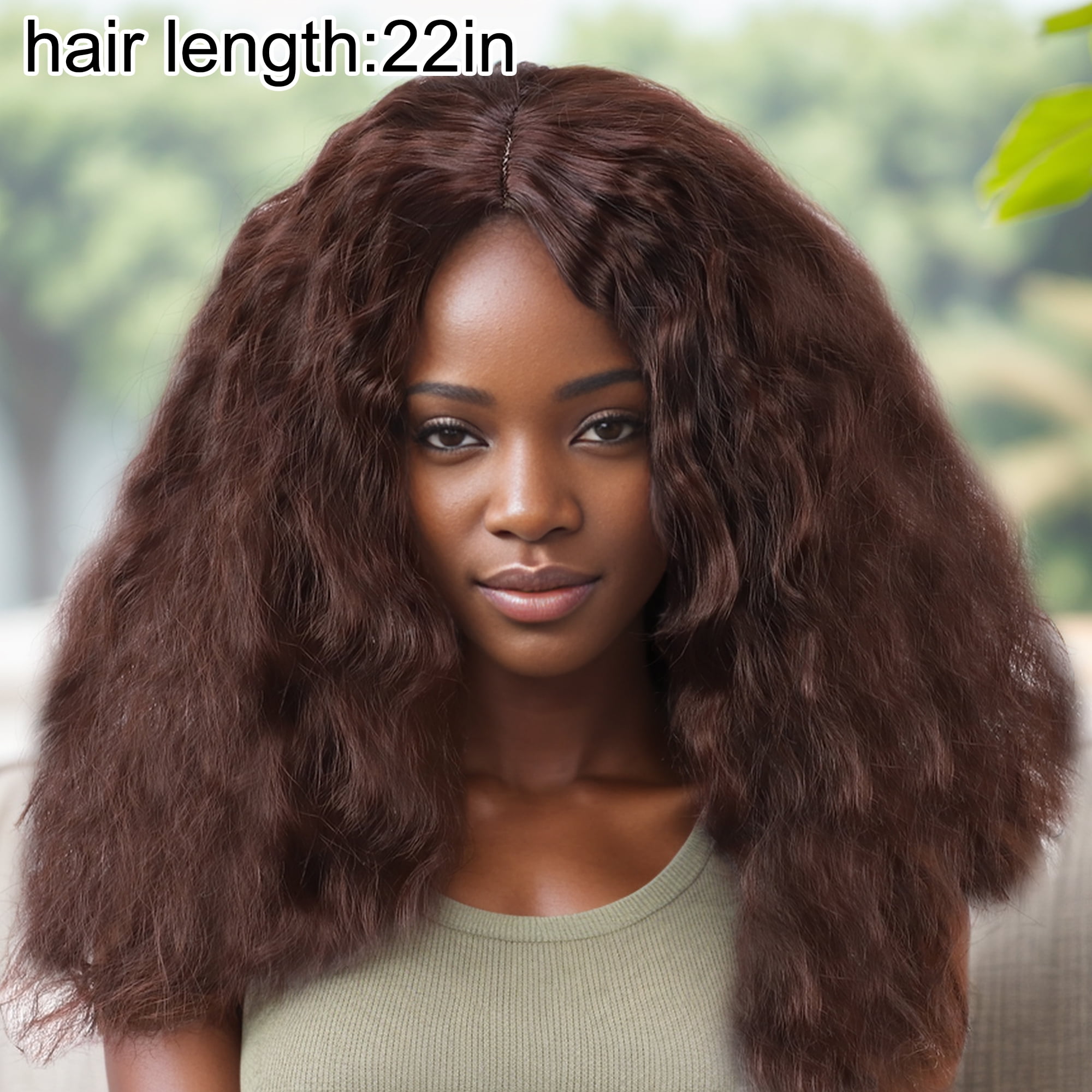 Unique Bargains 1 Pc Corn Curls Hair Wig High Temperature Fiber 22in Human Wig Brown for Women