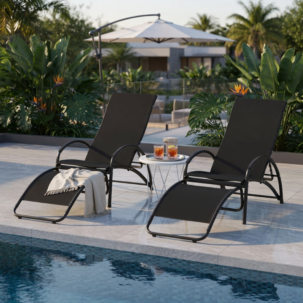 Hommoo 2-in-1 Aluminum Rocking Lounge Chair with 4-Position Adjustable Backrest, Weather-Resistant Patio, Poolside & Balcony Seating, Black