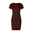 thumbnail image 3 of AherBiu Robe T-Shirt pour Femmes à Manches Courtes, Ajustée, Confortable, Col Ras du Cou, Irrégulière, Décontractée, Basique, d'Été, 3 of 6