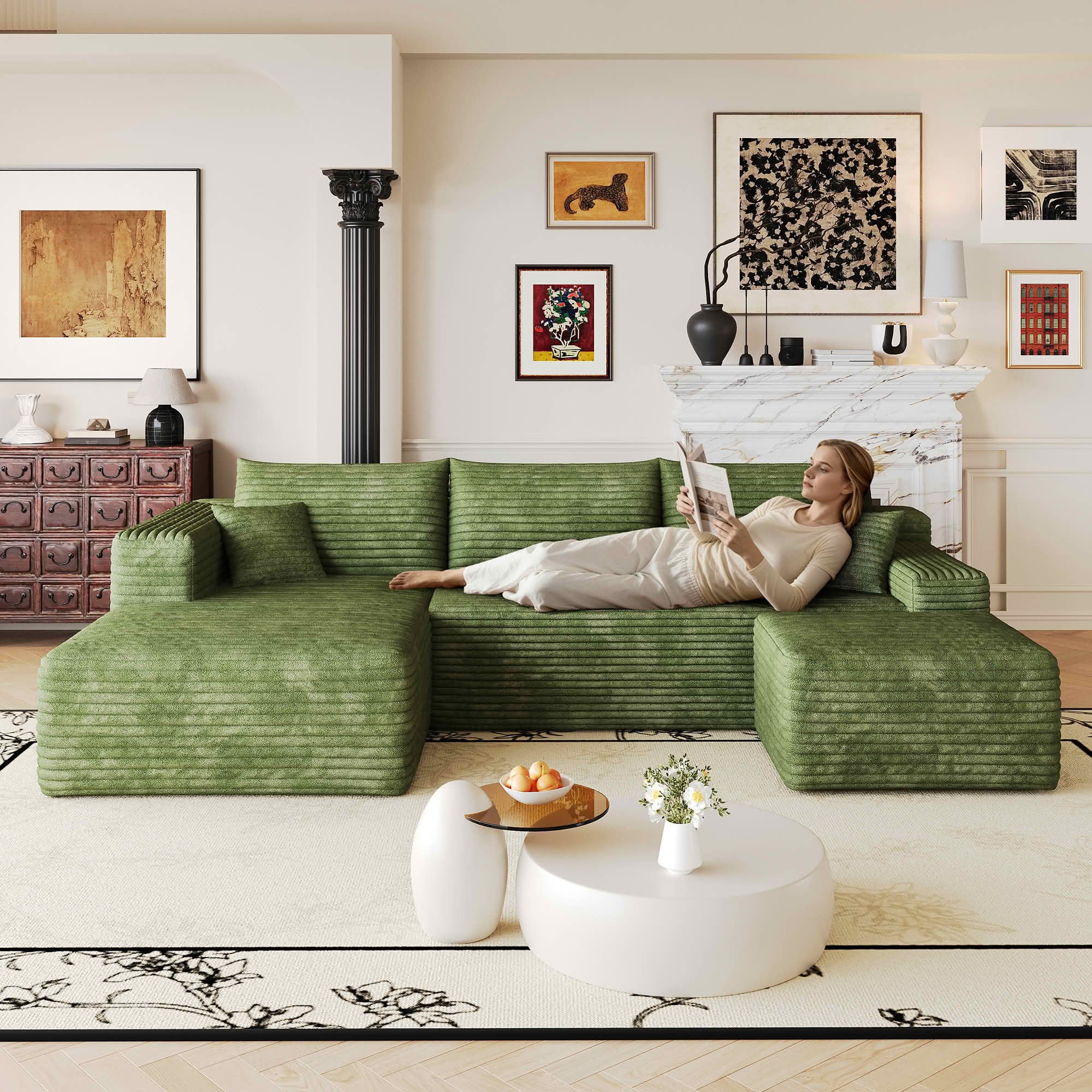 MAYEERTY 103 Inch Cloud L Shaped Sectional Sofa, Plush Corduroy Deep Seat Corner Couch, No Assembly Modern Minimalist Sofa for Living Room Apartment