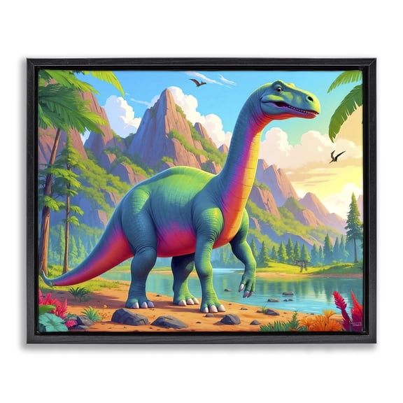 Stupell Industries Contemporary Vibrant Brontosaurus by River Black Floating Frame Canvas Art, 21 x 17, by Tabz Jones