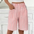 thumbnail image 5 of Zynoxe Shorts for Women with Pockets Trendy Versatile Striped Womens Mid-Length Shorts Lightweight Breathable Loose Fit Straight Leg Shorts Comfy Elastic Waistband Summer Vacation Outfits M, 5 of 7