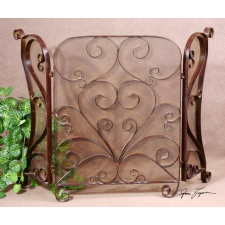 50" Mocha Brown Forged Metal Hinged Fireplace Screen with ...