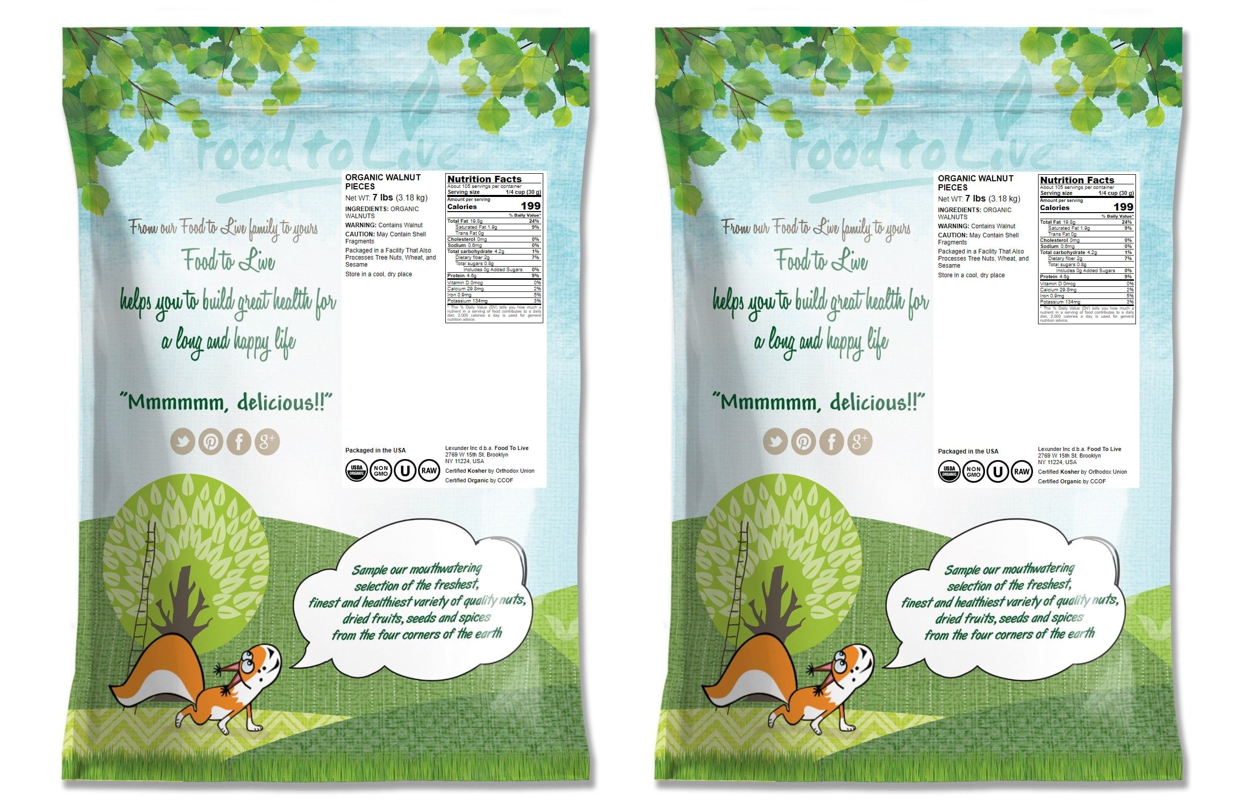 Organic Walnut Pieces, 14 Pounds – California Chandler Variety. Medium Size. Non-GMO. Rich in Omega-3, Antioxidants, Fiber.