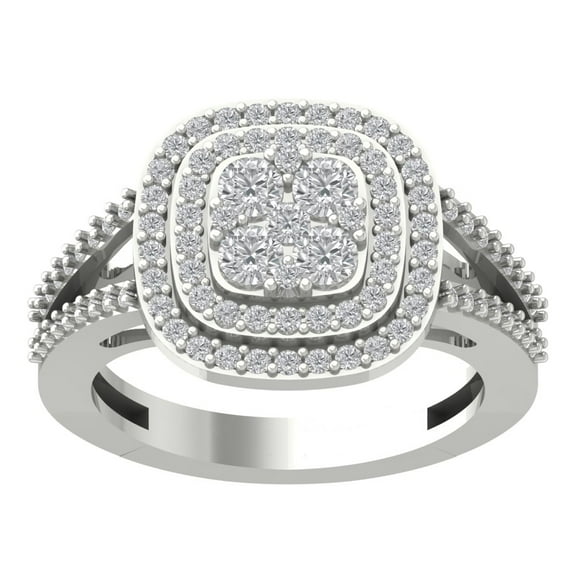 Araiya Sterling Silver Diamond Halo Band Ring for Women (1 cttw, I-J Color, I2-I3 Clarity), Size 7