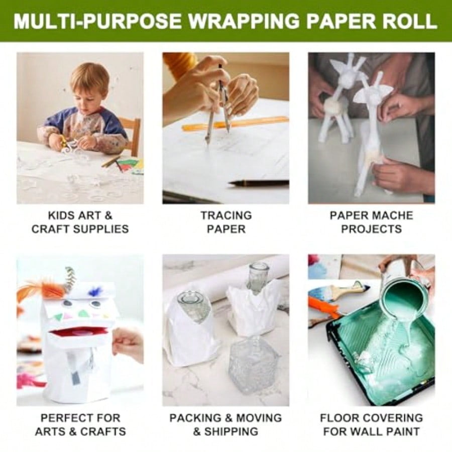 36 x 2400 200' White Wrapping Paper Roll Kraft Packing Paper Roll for Gift Wrapping Craft Bulletin Board Banner Art Bouquet Flower Packing Moving Shipping 75GSM