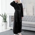thumbnail image 3 of Homgro Women's Plush Long Robe Soft Cozy Long Sleeve Full Length Fuzzy Fleece Bathrobe Spa Hot Tub Hotel Bath Belted Winter Fluffy Maternity Warm Kimono Pocket Black Small-Medium, 3 of 4