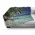 thumbnail image 3 of Tropical Soft Flannel Fleece Throw Blanket, Exotic Maldives Beach with Palms Paradise Coast Vacation Scenery, Cozy Plush for Indoor and Outdoor Use, 60" x 80", Fern Green Turquoise, by Ambesonne, 3 of 6