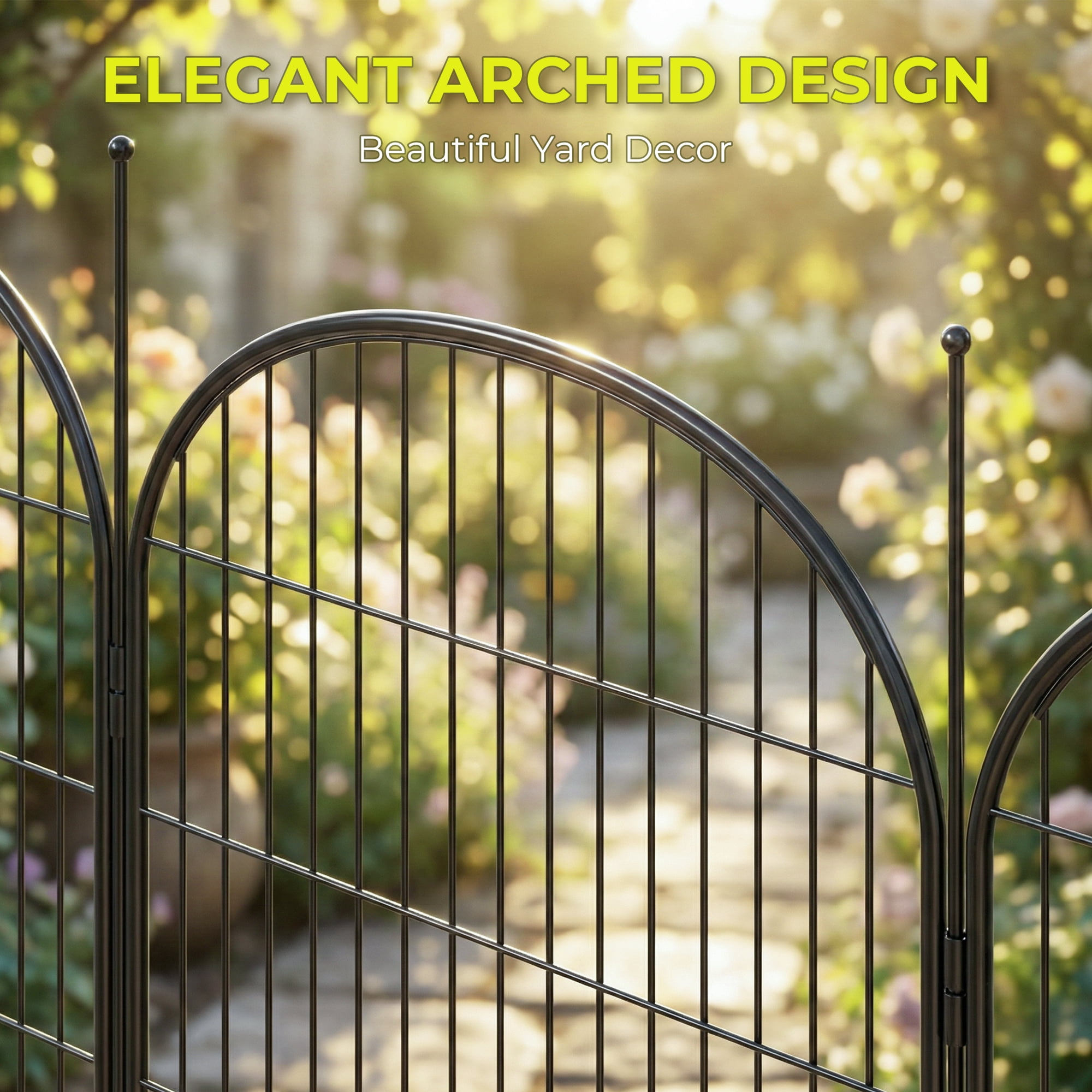 Suchown 32" Decorative Garden Fence, 16-Panel Arched Metal Landscape Edging, Rust-Proof Flower Bed Border & Small Animal Barrier, No Tools Required
