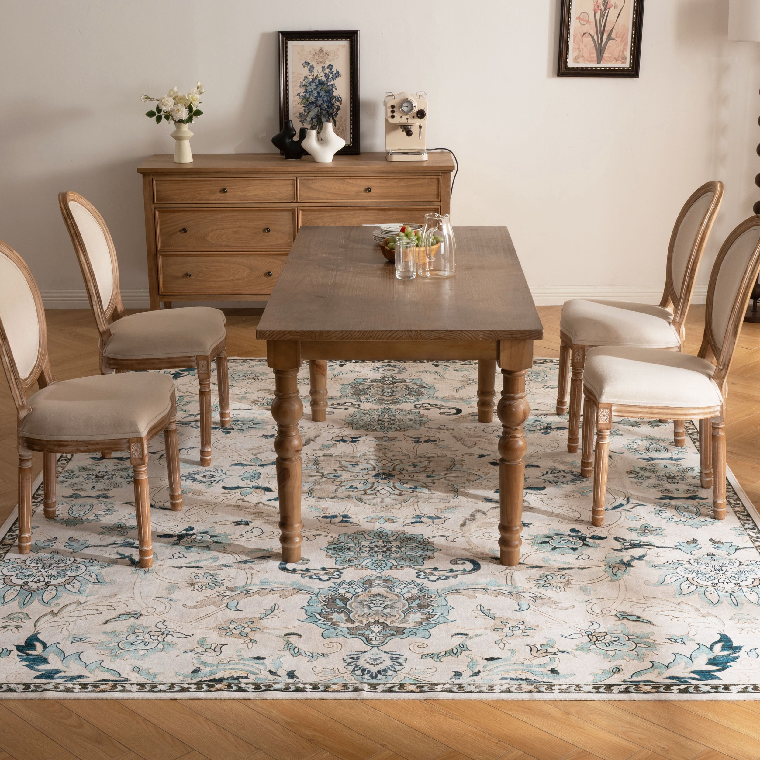 Sage Green Rugs 8x10 for Living Room Soft Non-Slip, Large Vintage Floral Area Rug Retro Tribal Farmhouse Stain Resistant Carpet for Bedroom Dining Room Office Guest Room