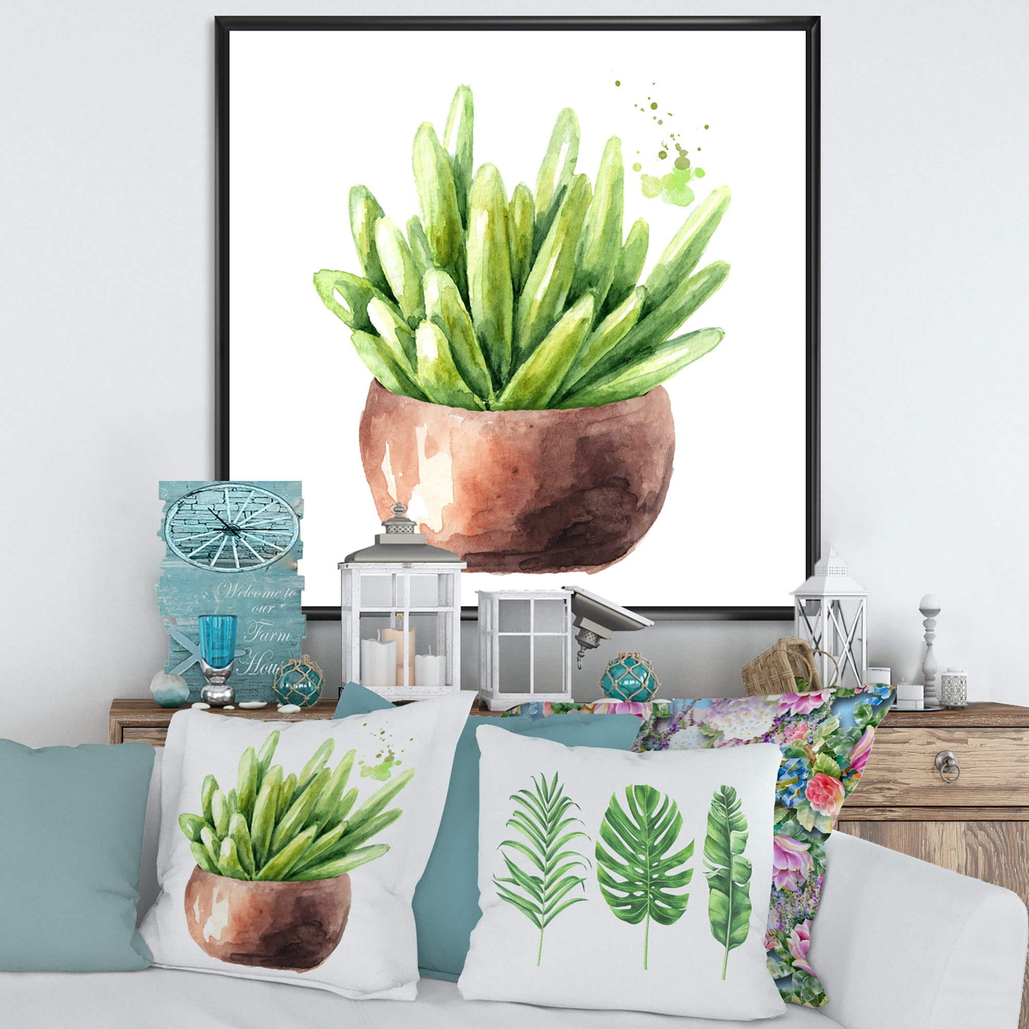 Designart 'Succulent Flower In Terracotta Clypot I' Traditional Framed Canvas Wall Art Print